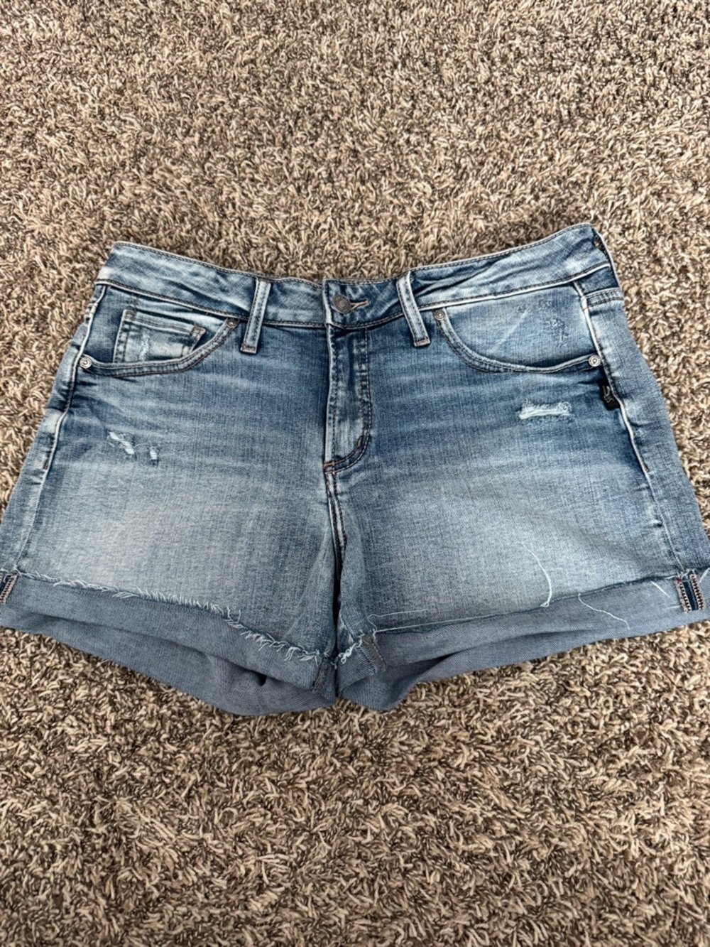 Silver Jeans Faded Blue Rolled-Hem Denim Shorts